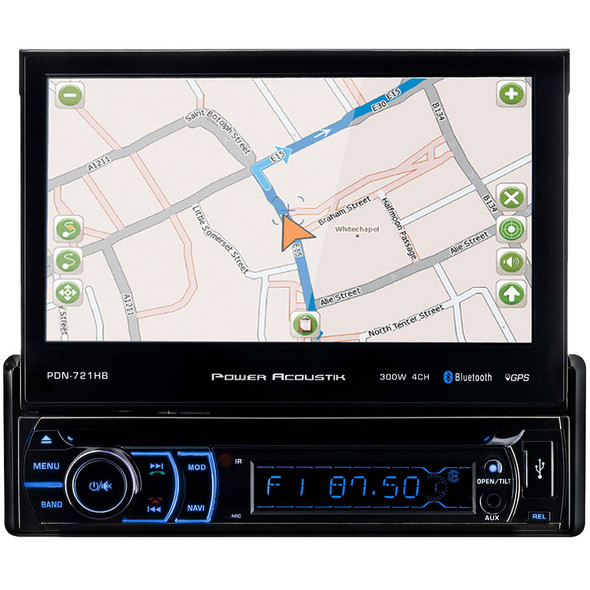 Power Acoustik PDN-721HB | 7 Inch Single Din Flip-Out Touchscreen Navigation Head Unit Car Radio
