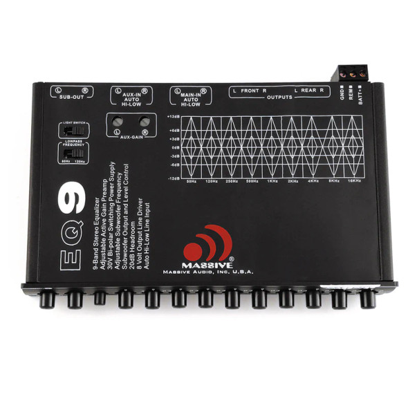 Massive Audio EQ9 | 9 Band Graphic Equalizer with 8V Output Line Driver