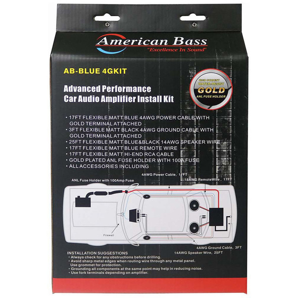 American Bass 4 Gauge 2000W Complete Amp Wiring Kit | AB-4GA-AMPKIT-BLU (2 Pack)
