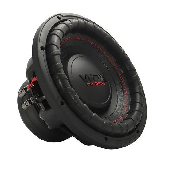 DB Drive WDX G2R 12 Package | 12" 2500W D2 Subwoofer & QBomb Kerf Ported Box ANGLED PHOTO OF SUB