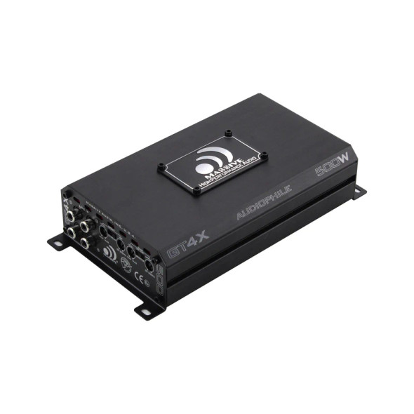 Massive Audio GT Series GT4X | 480W RMS 4 Channel Full Range Amplifier ANGLED PHOTO OF  CROSSOVER