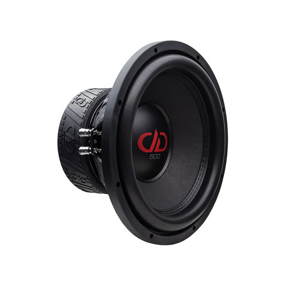 DD Audio 500-Series 512e Package | 12" 2100W D4 Subwoofer & QBomb Kerf Ported Box ANGLED PHOTO OF SURROUND
