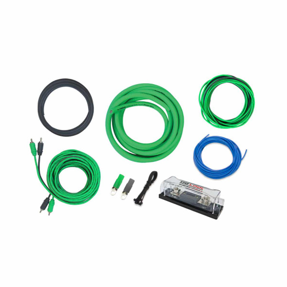 DB Link 0 Gauge 2000W Complete Amplifier Wiring Kit Green | GK0-ANL PHOTO OF PACKAGE CONTENTS