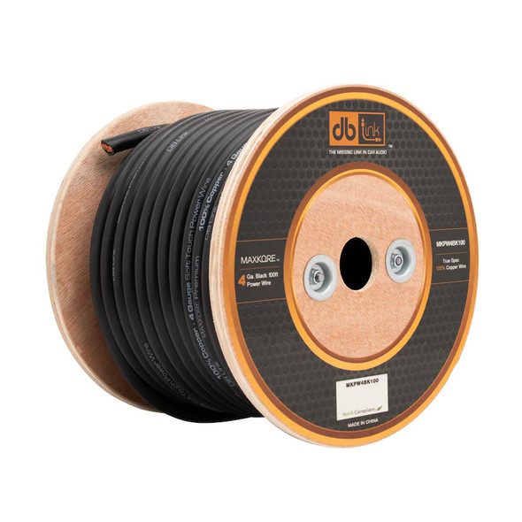 DB Link Maxkore 4 Gauge OFC Wire 100ft Roll | 100 Feet 4 AWG Soft Touch Power Cable | Black