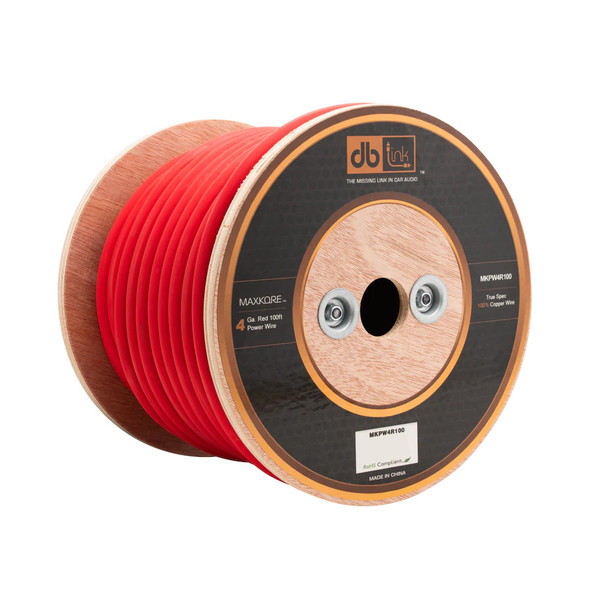 DB Link Maxkore 4 Gauge OFC Wire 100ft Roll | 100 Feet 4 AWG Soft Touch Power Cable | Red