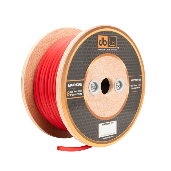 DB Link Maxkore 8 Gauge OFC Wire 100ft Roll | 100 Feet 8 AWG Soft Touch Power Cable | Red
