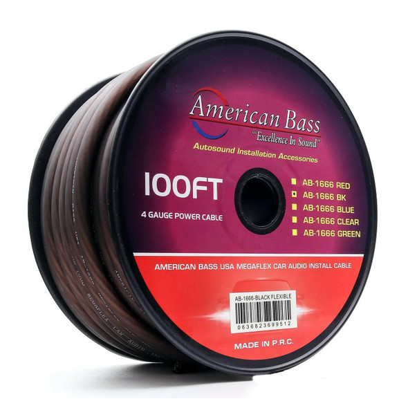 American Bass 4 Gauge MegaFlex Power Ground Wire Cable Roll 100 Feet | 4AWG Black