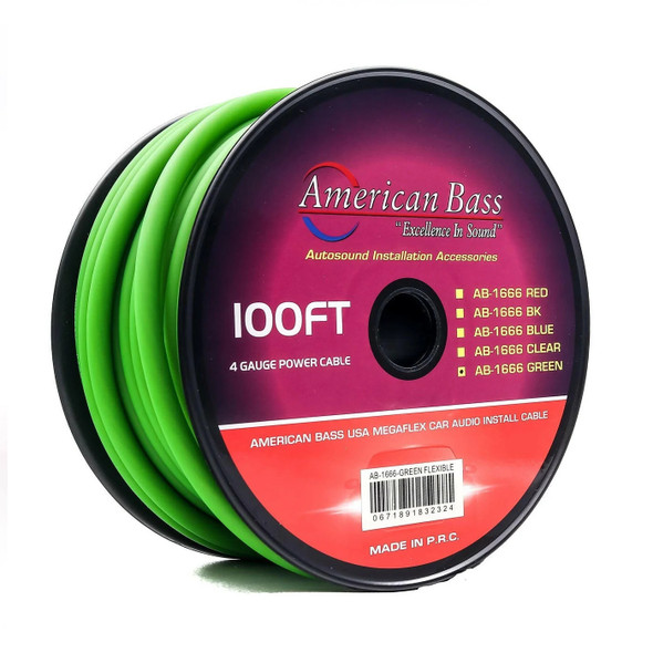 American Bass 4 Gauge MegaFlex Power Ground Wire Cable Roll 100 Feet | 4AWG Green