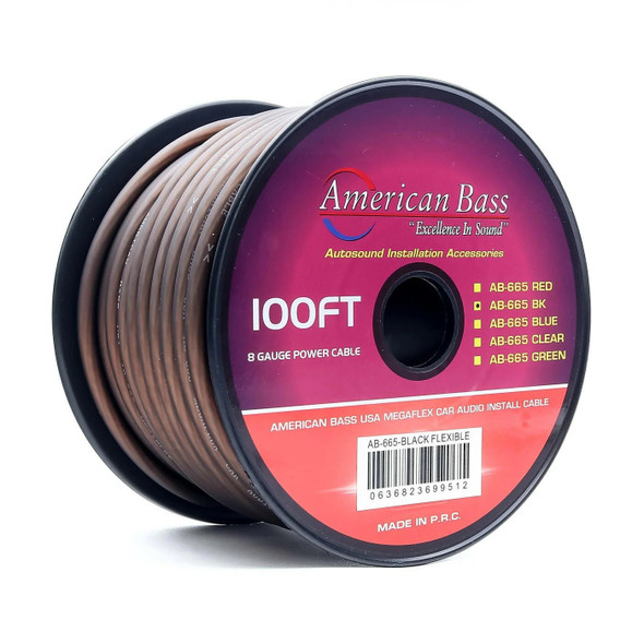 American Bass 8 Gauge MegaFlex Power Ground Wire Cable Roll 100 Feet | 8AWG Black