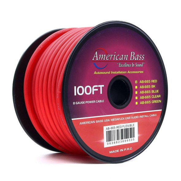 American Bass 8 Gauge MegaFlex Power Ground Wire Cable Roll 100 Feet | 8AWG Red