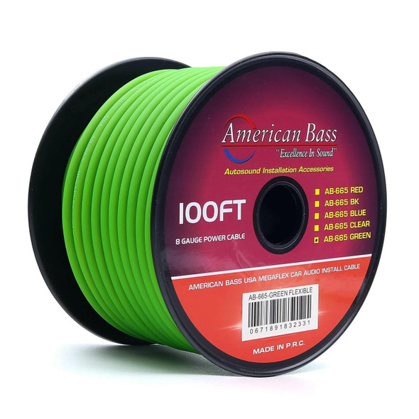 American Bass 8 Gauge MegaFlex Power Ground Wire Cable Roll 100 Feet | 8AWG Green