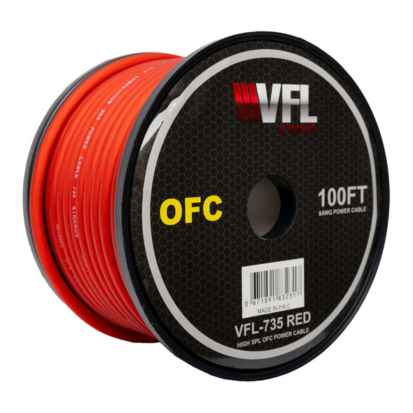VFL Audio 8 Gauge OFC Copper Power Ground Wire Cable Roll 100 Feet | Red