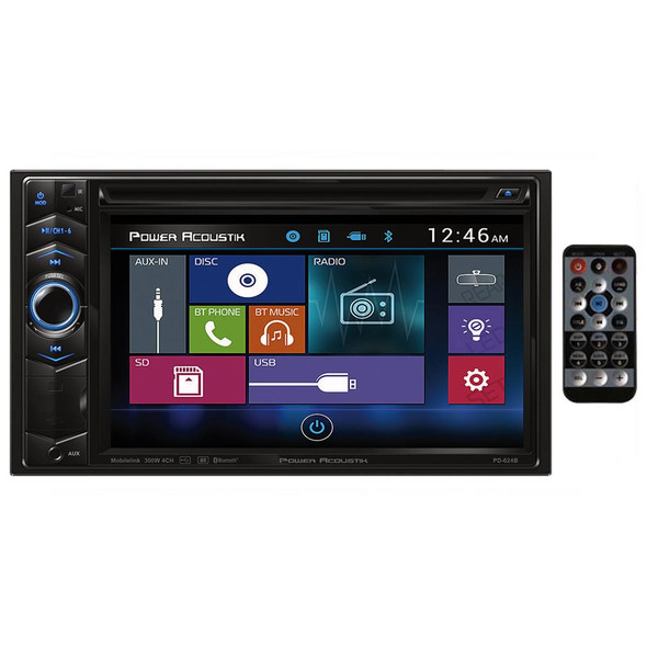 Power Acoustik PD-624B | 6.2 Inch Double Din Touchscreen Head Unit | Bluetooth Car Radio