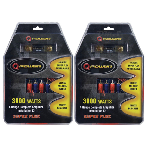 QPower 4GAMPKITSFLEX | 4 Gauge Super Flex 3000W Complete Amplifier Wiring Kit (2 Pack)