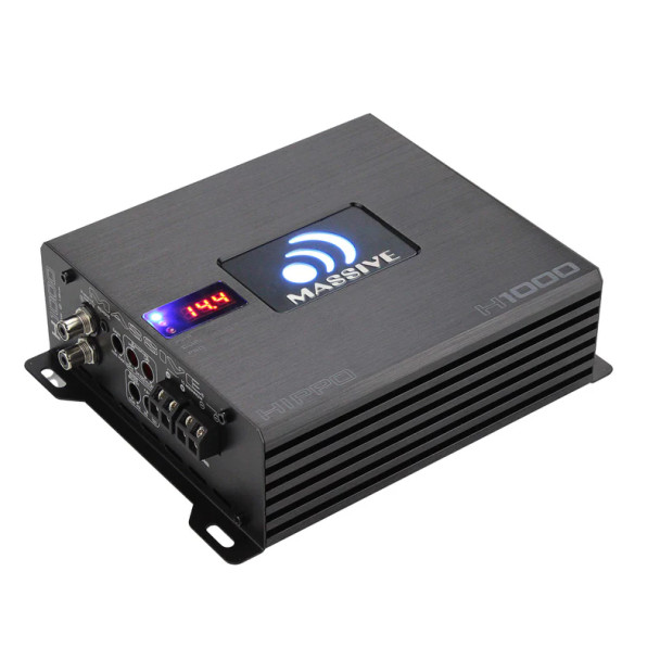 Massive Audio HIPPO 1050W RMS Monoblock Subwoofer Amplifier | H1000 main photo angled