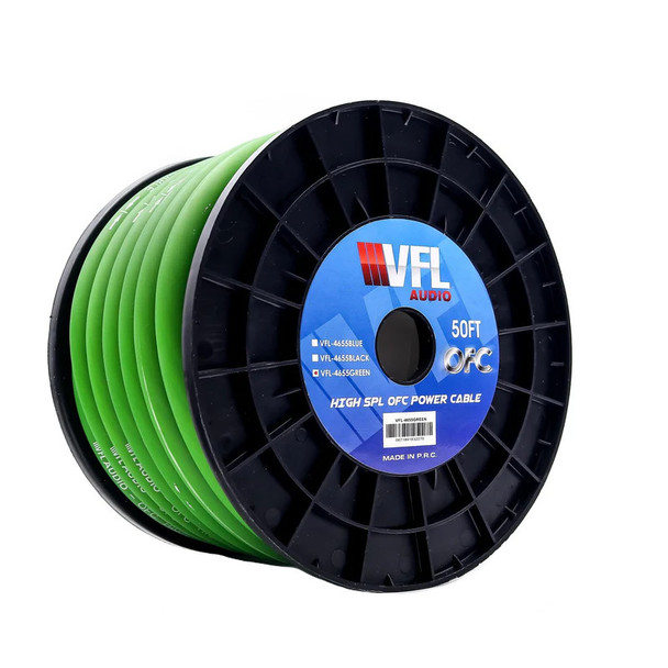VFL Audio 1/0 Gauge OFC Copper Power Ground Cable Wire 50ft Roll | GREEN MAIN PHOTO