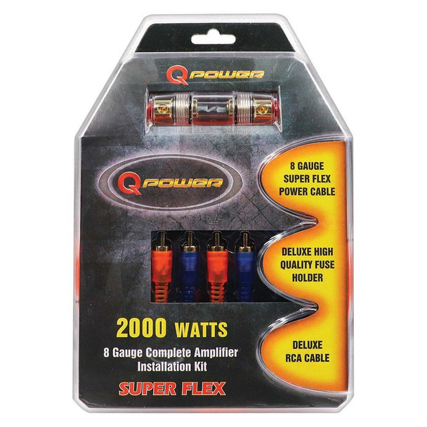 QPower 8GAMPKITSFLEX | 8 Gauge Super Flex 2000W Complete Amplifier Wiring Kit
