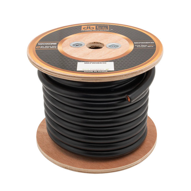 DB Link Maxkore 1/0 Gauge OFC Wire 50ft Roll | 50 Feet 0 AWG Soft Touch Power Cable | Black MAIN PHOTO
