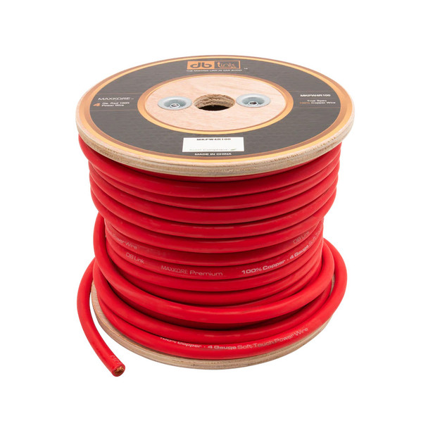 DB Link Maxkore 4 Gauge OFC Wire 100ft Roll | 100 Feet 4 AWG Soft Touch Power Cable | Red v