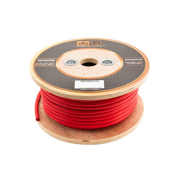 DB Link Maxkore 8 Gauge OFC Wire 100ft Roll | 100 Feet 8 AWG Soft Touch Power Cable | Red MAIN PHOTO