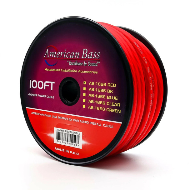 American Bass 4 Gauge MegaFlex Power Ground Wire Cable Roll 100 Feet | 4AWG Red
