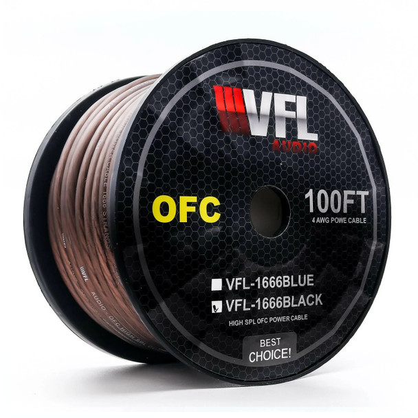 VFL Audio 4 Gauge OFC Copper Power Ground Wire Cable Roll 50 Feet | Black MAIN PHOTO