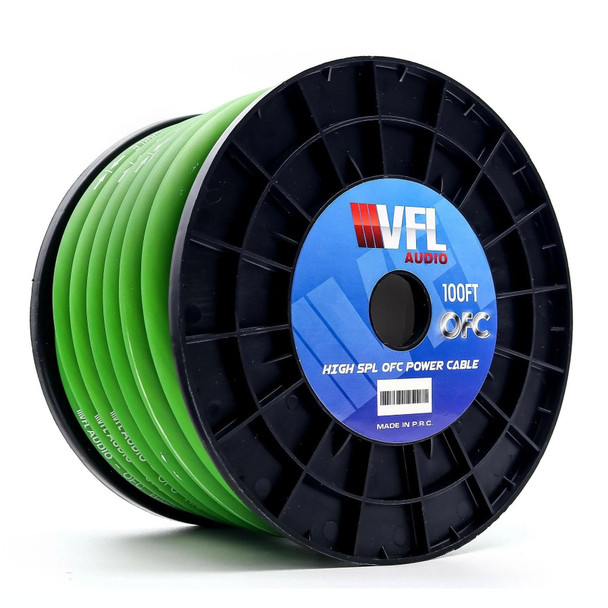 VFL Audio 4 Gauge OFC Copper Power Ground Wire Cable Roll 50 Feet | Green