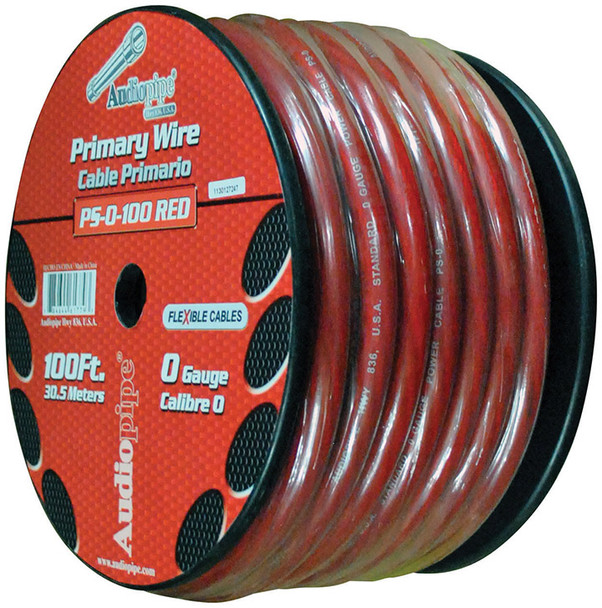 Audipipe PS-0-100 Red | 100 Feet 0 Gauge CCA Car Audio Power Cable Wire