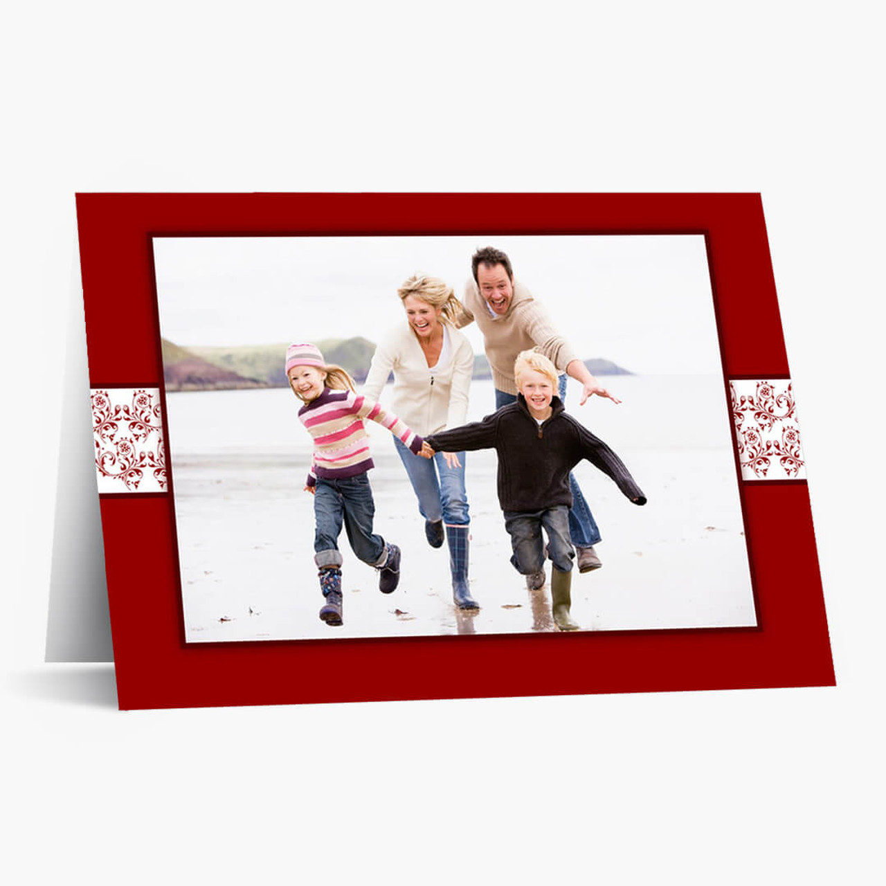 Red Flourish Accent - Matte Finish Christmas Card