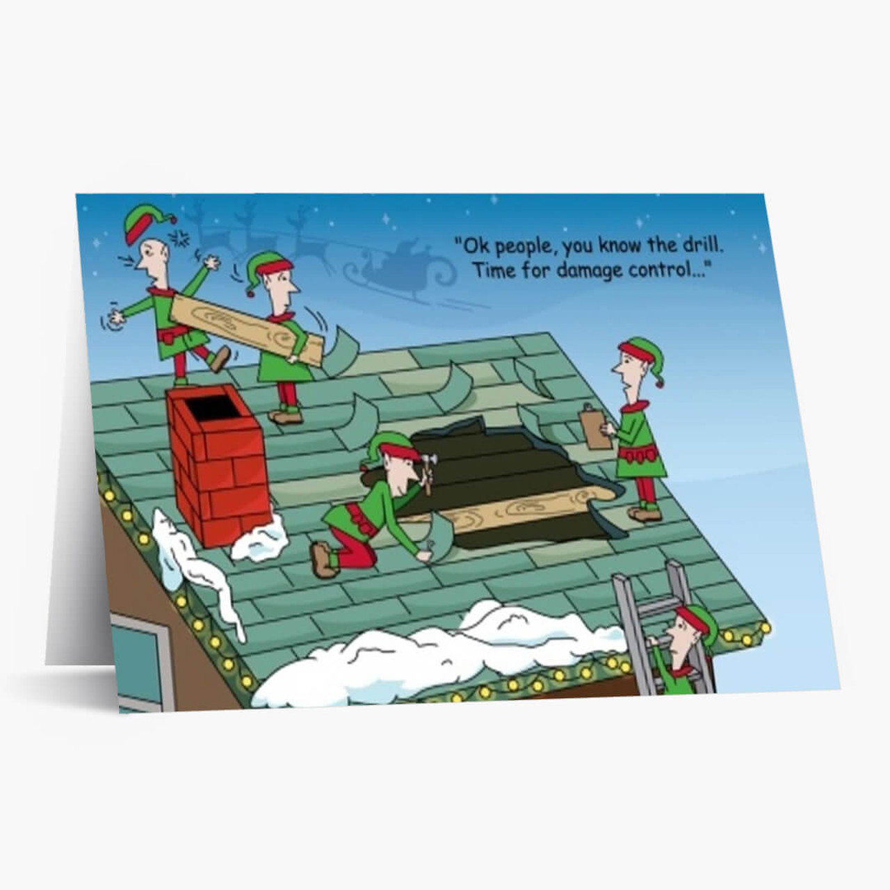 Santa's Roof Repair Christmas Card