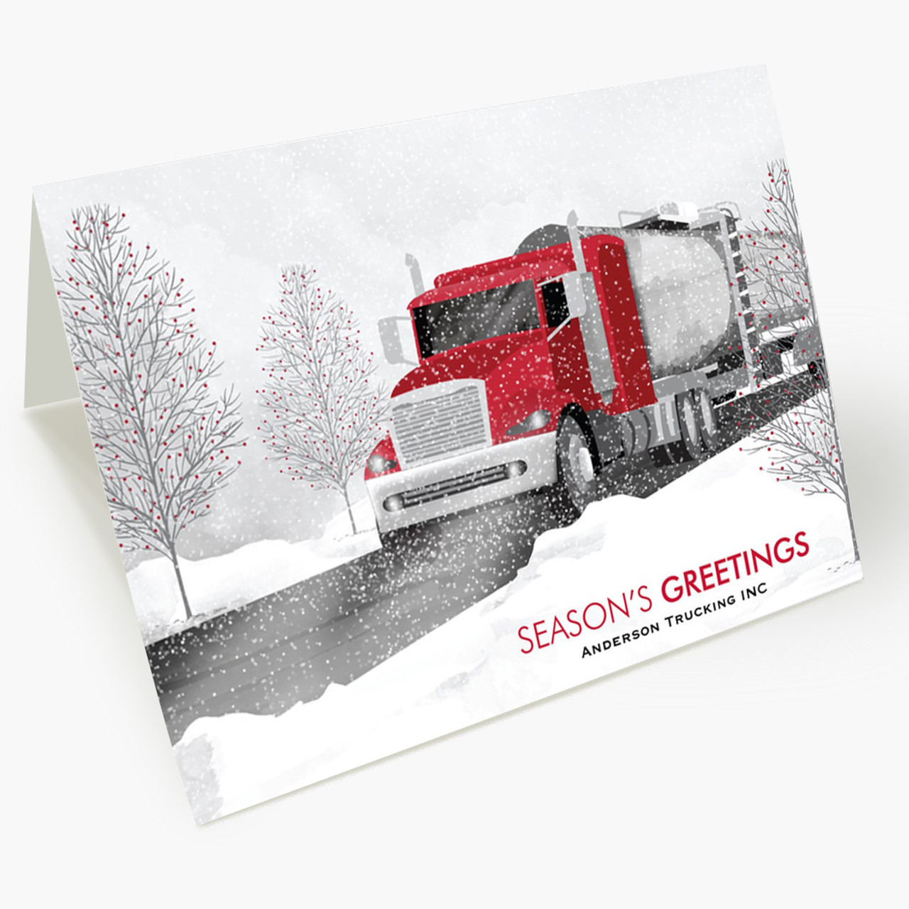 Red Cab Tanker Truck Christmas Card