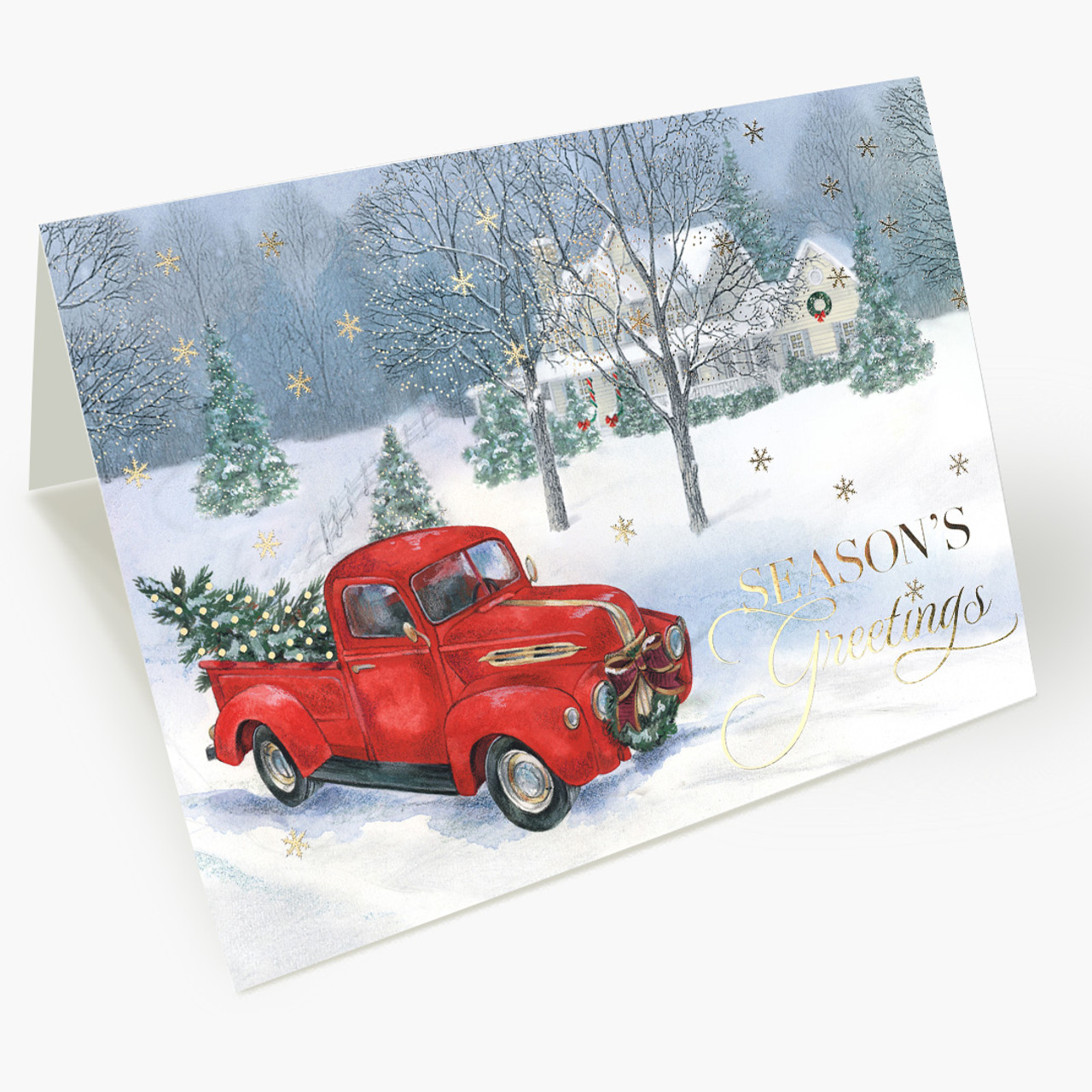 Vintage Red Truck Christmas Card