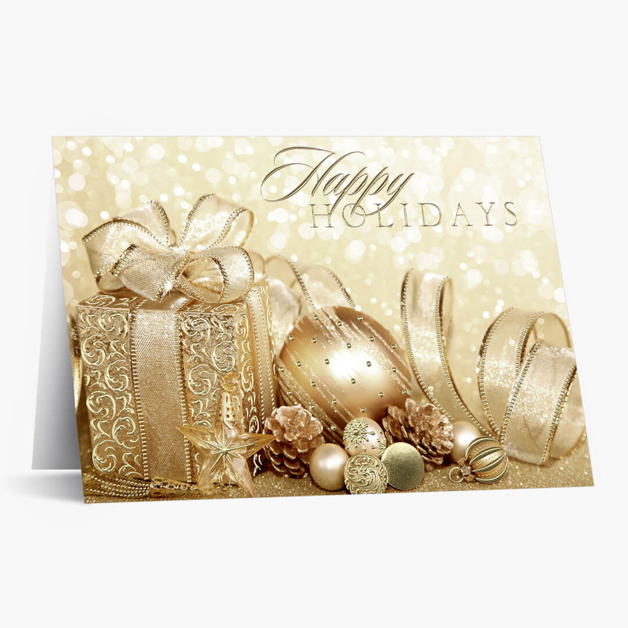 Happy Holidays Gold Christmas Card