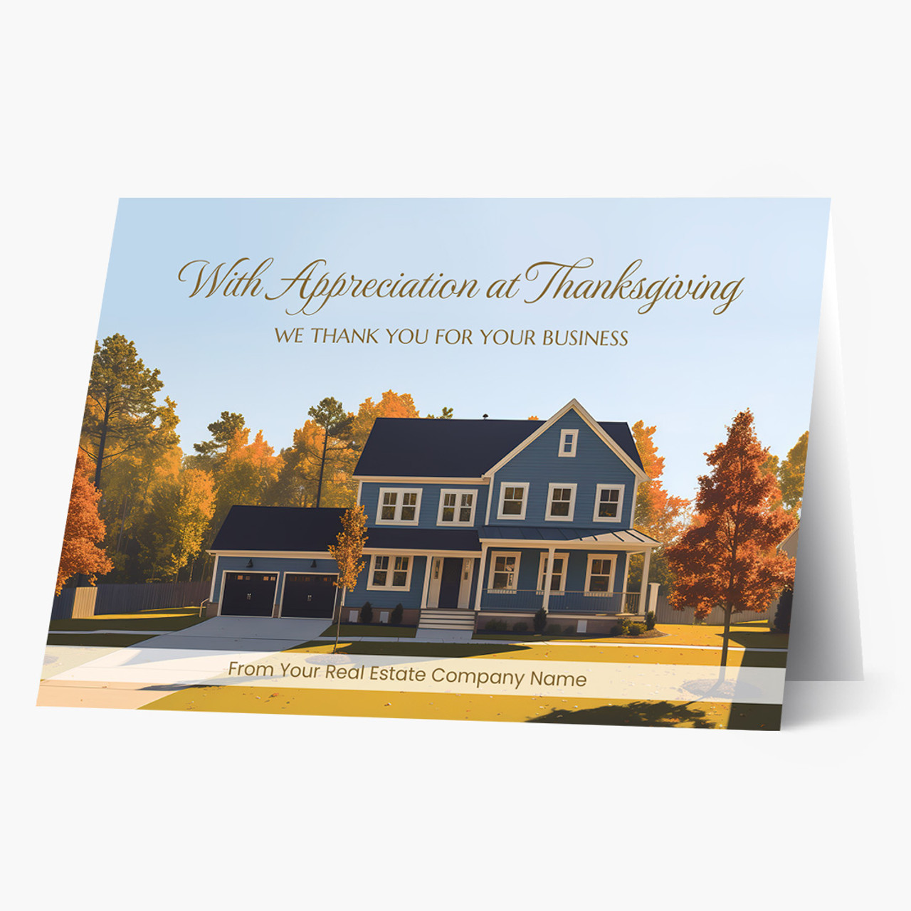 A House and Autumn Trees Thanksgiving Card