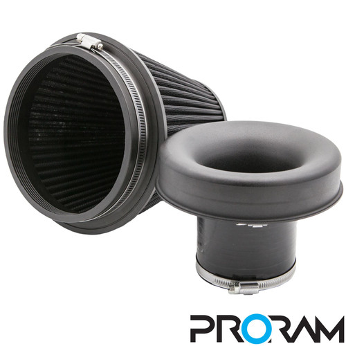 PR-CC-195-VS-83-BK-KIT - 83mm ID - PRORAM Large Cone Air Filter with Trumpet and Silicone Coupling