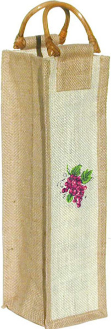 One-Bottle Printed Natural Wine Bag with Grape Motif