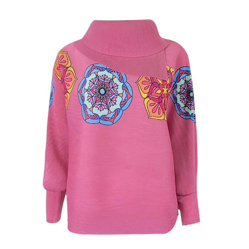 Print Ruffled Top With Middle Sleeves and Lapel Loose T-shirt for Women