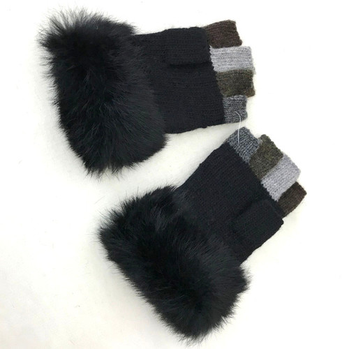 Phone Touch Screen Wool Half  Fingerless Work Mitten Winter Fur Knit Mitten