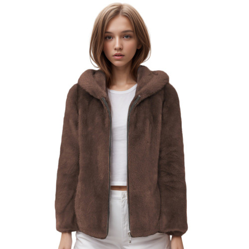 Winter Solid Color Plus Size Long Sleeve Turn Down Collar Thick Warm Fur Coat