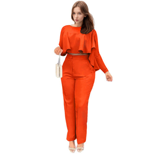 Scollop Asymmetrical Straight Pants Outfits Two Piece Set Women Sehe Fashion