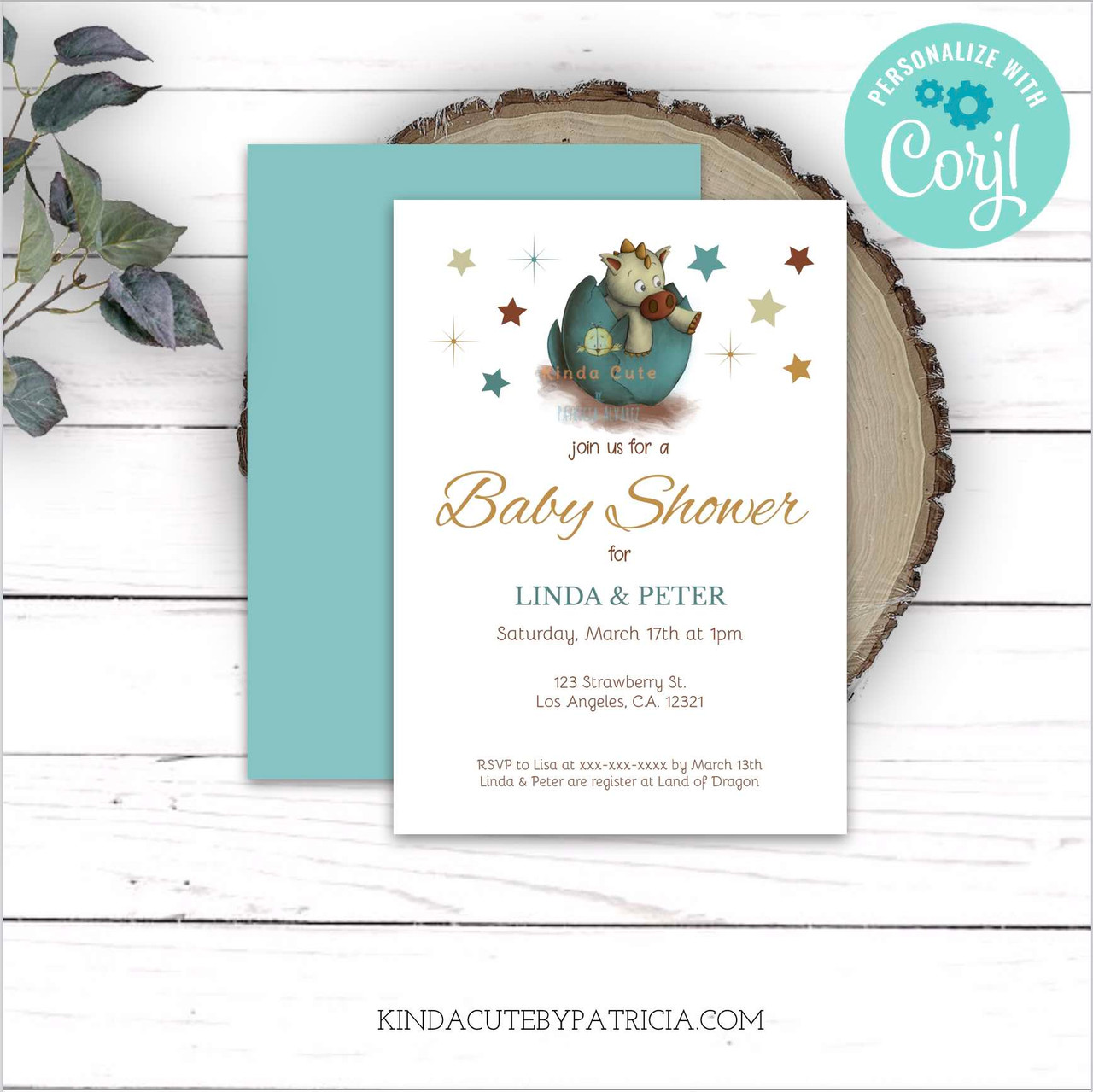 Little Dragon Neutral Baby Shower Invitation Editable File