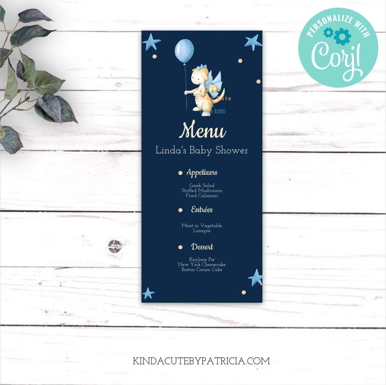 Dragon Baby Shower Menu Card Printable File Kinda Cute By
