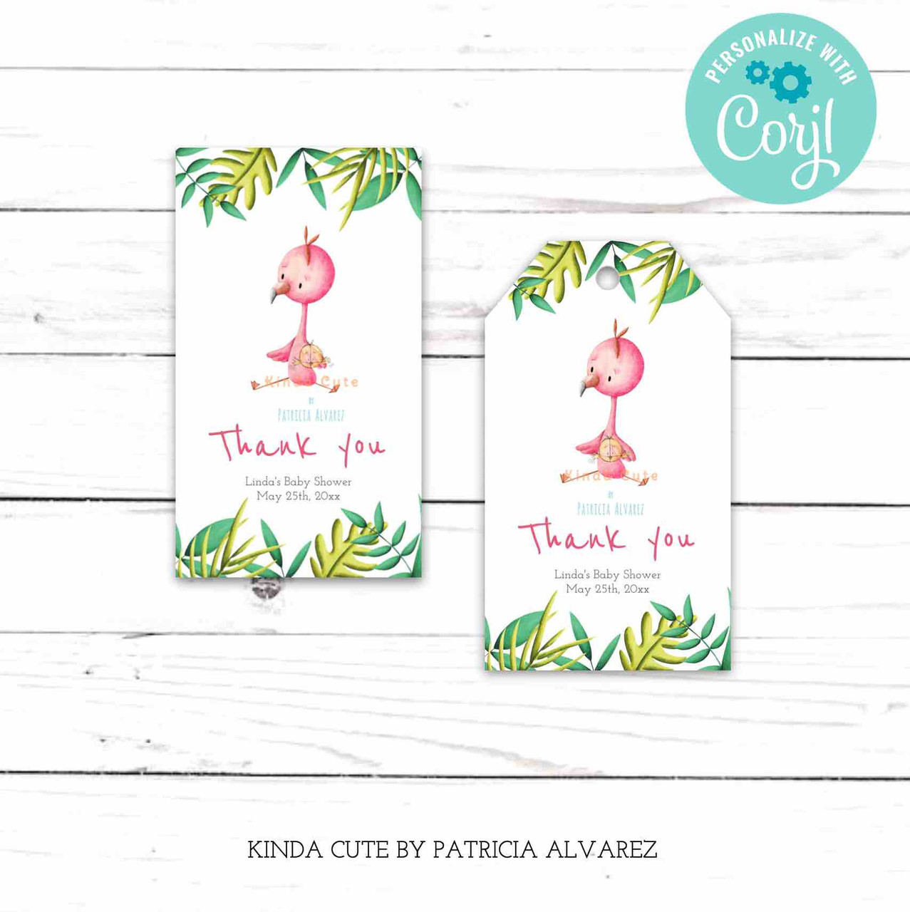 Editable Flamingo Thank You Tags Printable Flamingo Party Tags