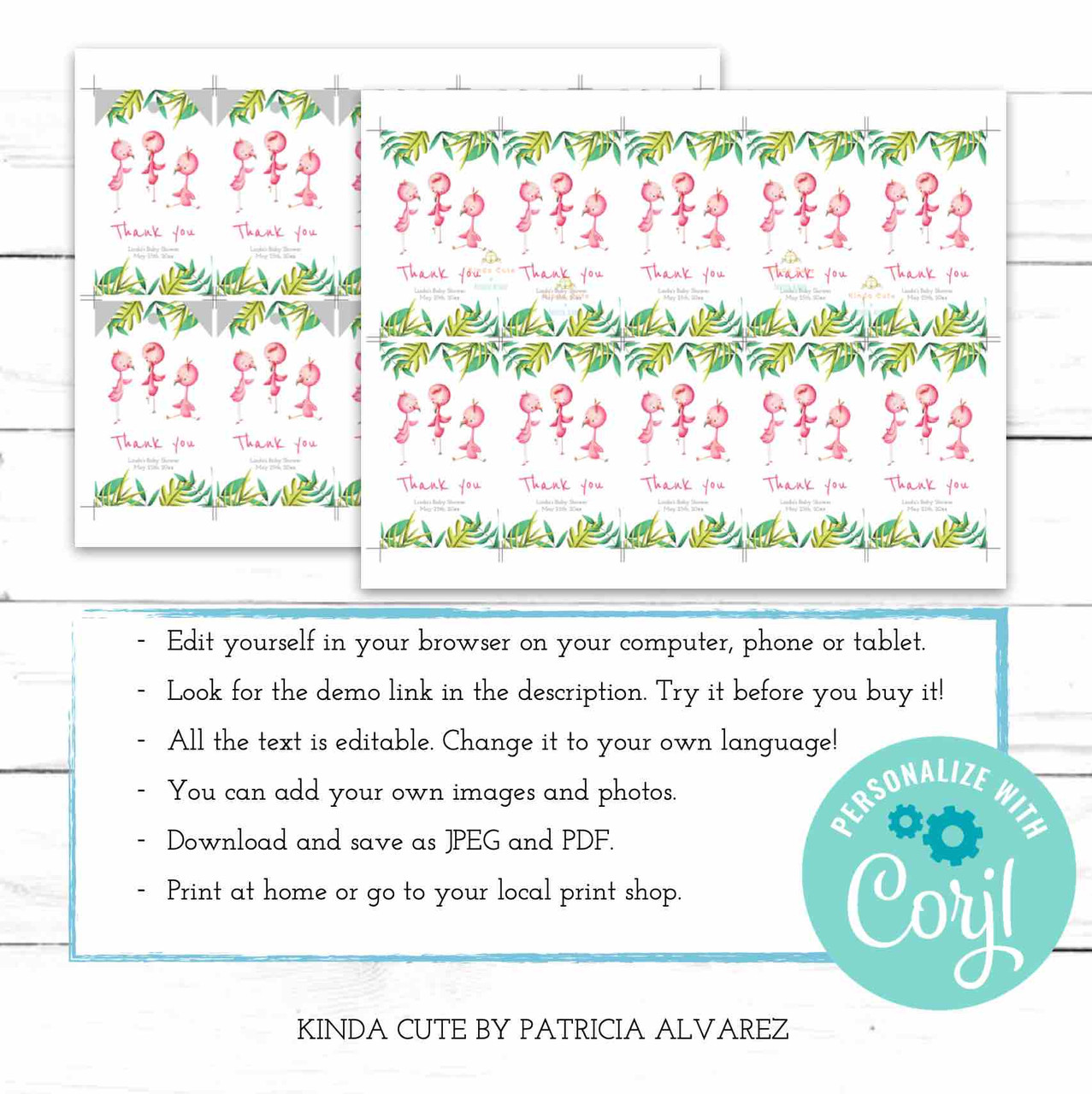 Editable Triplets Flamingo Thank You Tags Printable Flamingo Party Tags