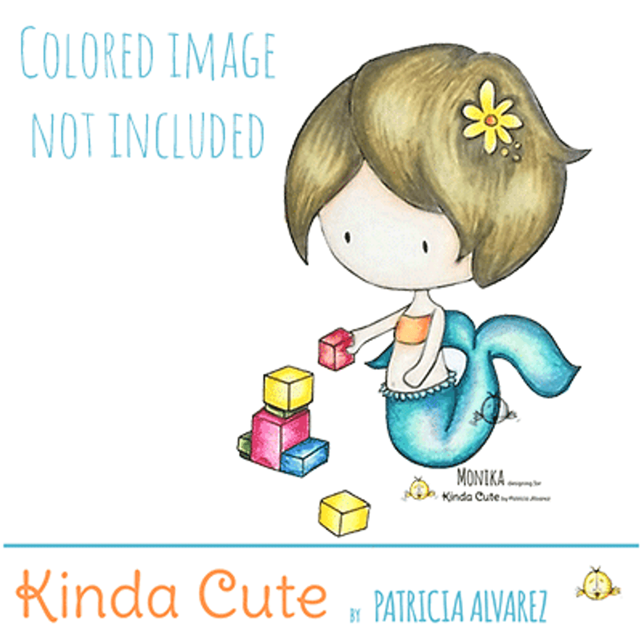 Download Baby Mermaid Playing With Blocks Digital Stamp Black And White Only Kinda Cute By Patricia Alvarez