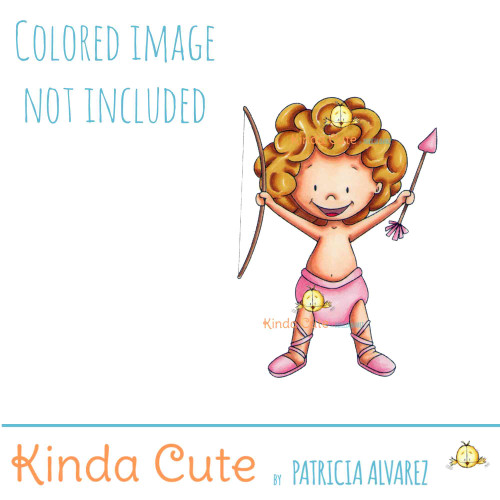 Happy Cupid digital stamp. Black and white only.