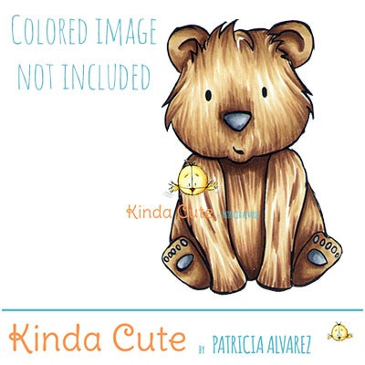 Little bear sitting digital stamp. Black and white only. Colored image only for reference.