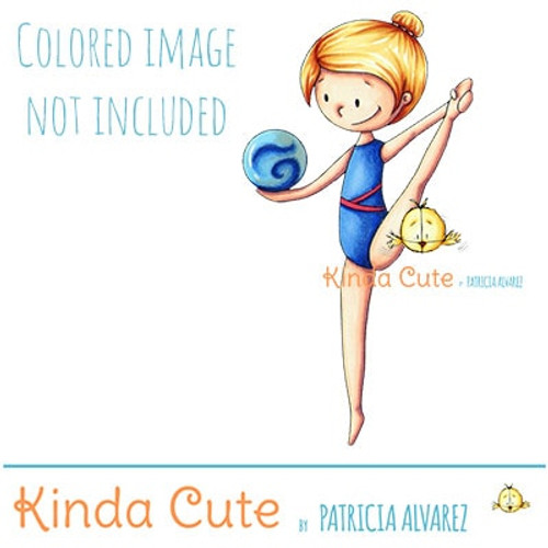 Rhythmic Gymnast with a ball digital stamp. Black and white only. Colored only for reference.