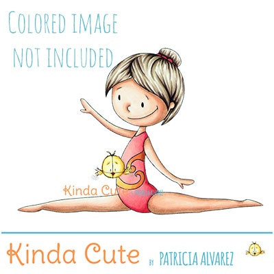 Gymnast doing a split digital stamp. Black and white only. Colored only for reference.