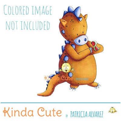 Dragon and bird digital stamp. Black and white only. Colored only for reference.